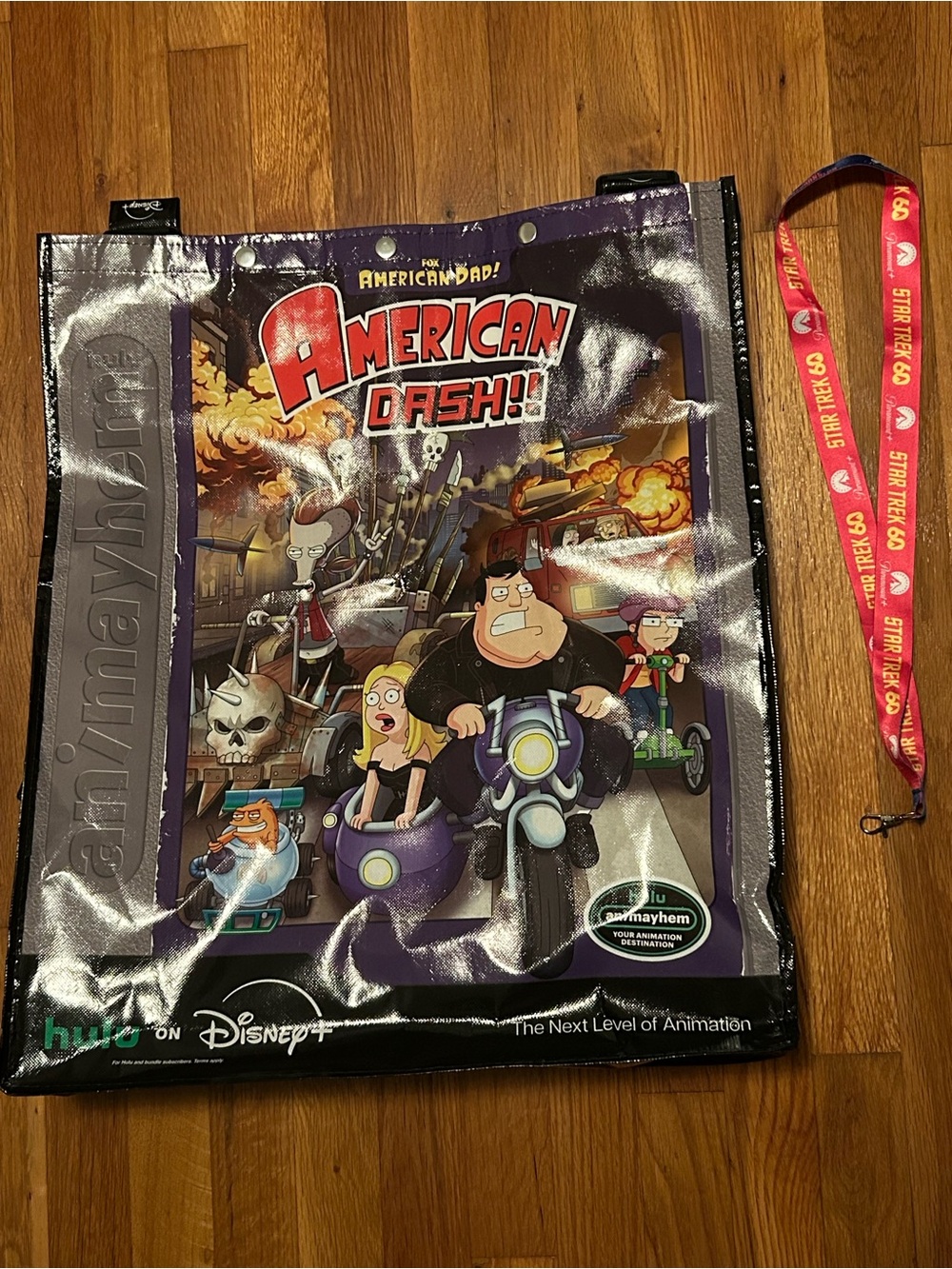 American Dad San Diego Comic Con 2026 Purple Graphic Tote Bag Straps